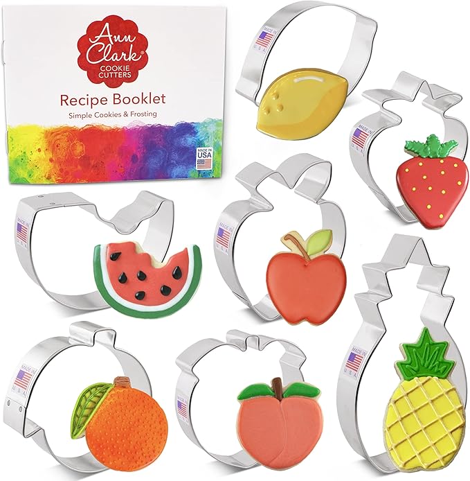 Ann Clark Cookie Cutters Summer Fruit Cookie Cutters 7-Pc. Set Made in the USA, Lemon, Peach