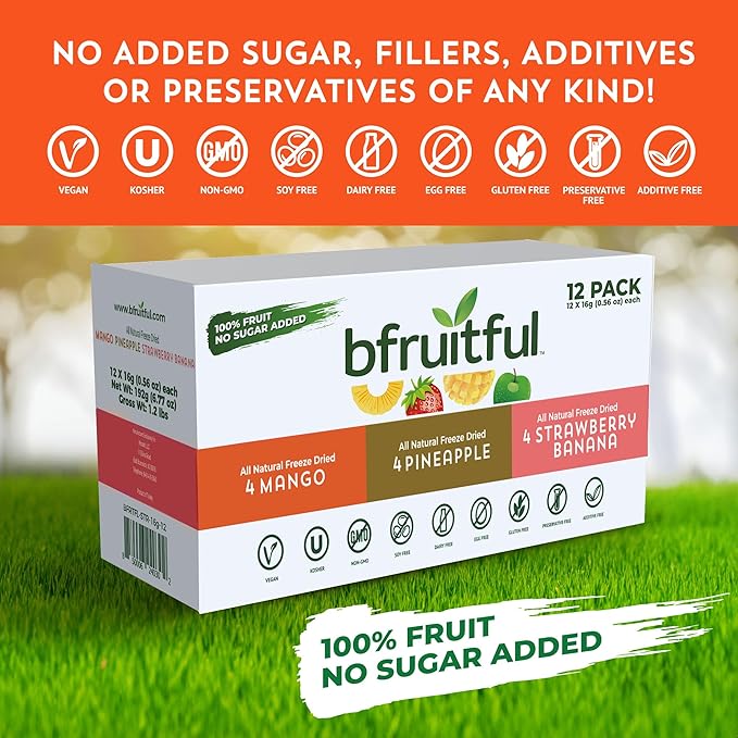 bfruitful Freeze-Dried Mangos, Strawberry Bananas, Pineapples Variety Pack, Freeze Dried Fresh
