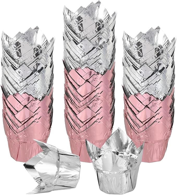 uxcell 100 Pcs Tulip Cupcake Liners, Muffins Liners Aluminum Foil Cupcake Wrappers Baking Cups