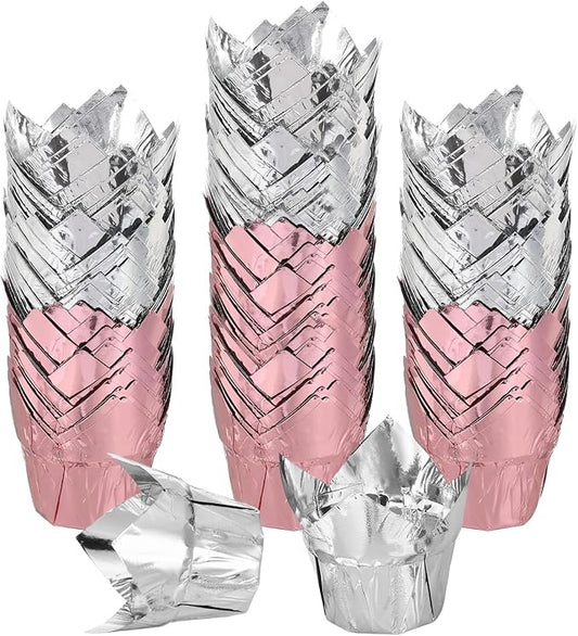 uxcell 100 Pcs Tulip Cupcake Liners, Muffins Liners Aluminum Foil Cupcake Wrappers Baking Cups