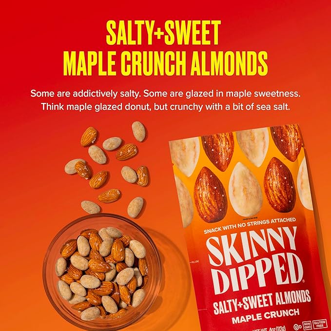 SkinnyDipped Salty + Sweet Maple Almond Crunch, Healthy Snack, Plant Protein, Gluten Free, 4 oz
