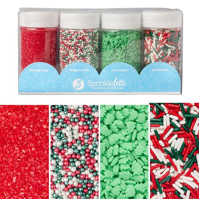 Sweets Indeed, Christmas Sprinkles, 4 Pack, Holiday Edible Sprinkle Mix, Perfect for Cake