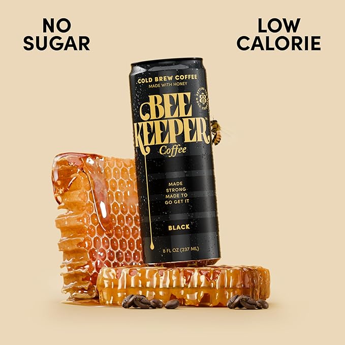 Beekeeper Coffee Black Cold Brew with Oregon Honey, 8 fl oz cans (Pack of 12), Ready-to-Drink