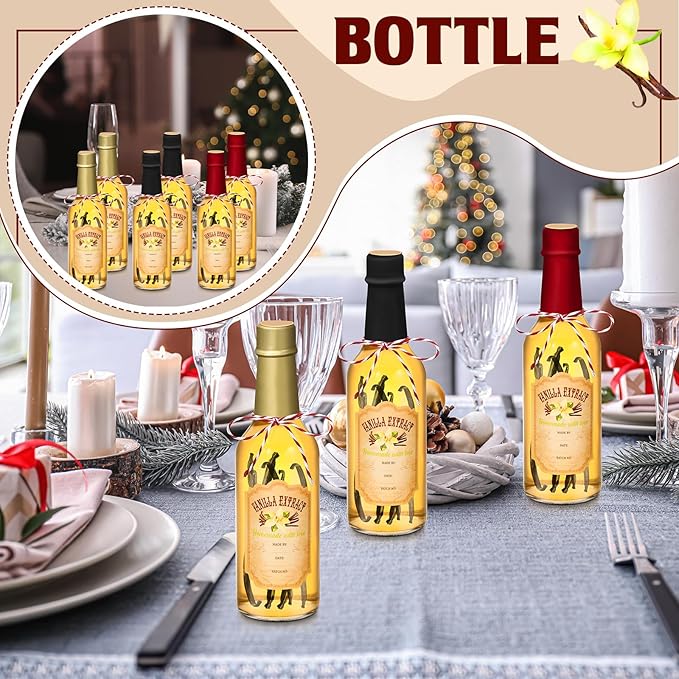 Tioncy 16 Pcs Vanilla Extract Bottles for Homemade Vanilla Jar Glass Bottle with Cap, Shrink Band