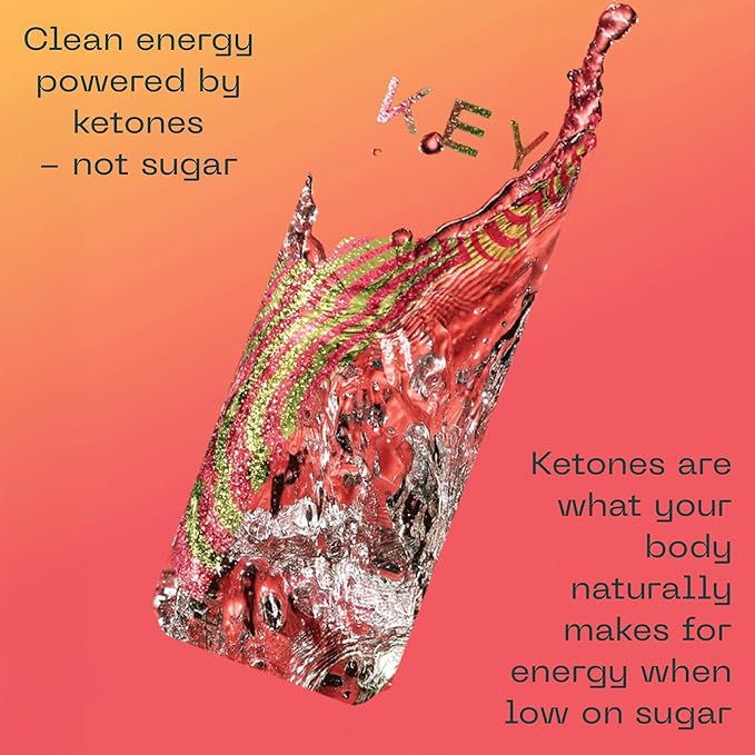 KEY Ketone Energy Drink : Sugar Free, 80mg Low Caffeine, All Natural, 11.5g Ketones, Long Lasting