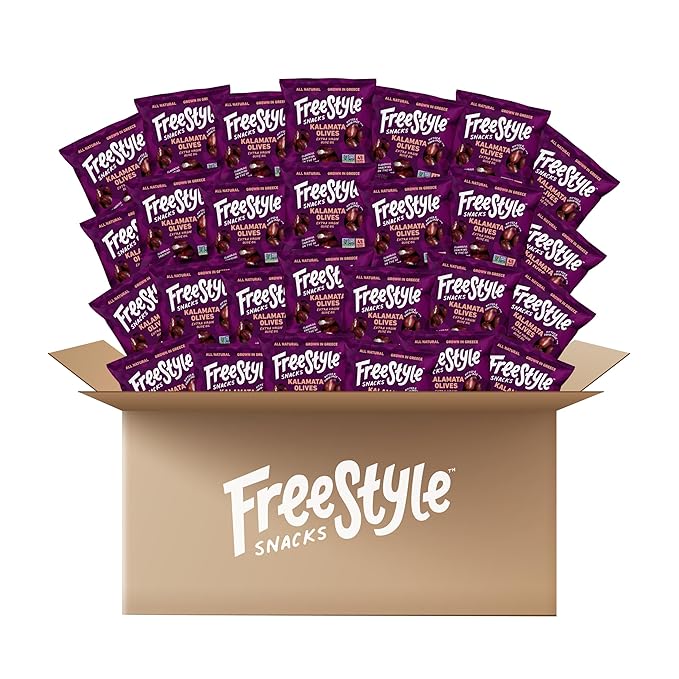 Freestyle Snacks Olive Snack Packs - Bulk Party Pack - Fresh Pitted, Jumbo Kalamata Olives, Grown