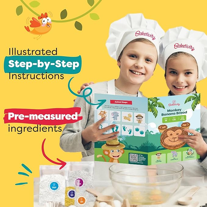 BAKETIVITY Monkey Banana Bread Kids Baking Kit | Banana Cake Kids Baking Set for Girls & Boys |