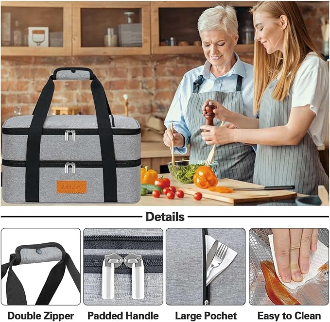 LHZK Double Insulated Casserole Carrier for Hot or Cold Food, Lasagna Holder Tote for Potluck