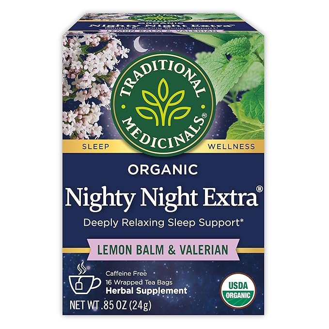 Traditional Medicinals Organic Nighty Night Extra Tea With Valerian Root for Relaxation, 16 Tea