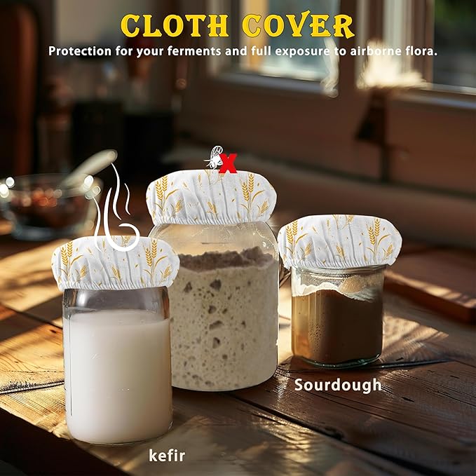 Wheat Harvest Bread 5-Pack Cloth Covers for Sourdough Starter Jar, Cloth Covers Reusable Lid Top