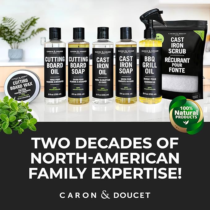CARON & DOUCET ??Ultimate Cast Iron Set PLUS: Seasoning Oil, Cleaning Soap & Restoring Scrub | 100%