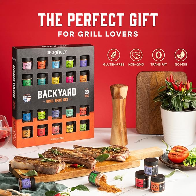 Grilling Spice Set Grill Seasoning Gifts, 20 Unique Spices and Seasonings Jars Gift Set, BBQ Gifts