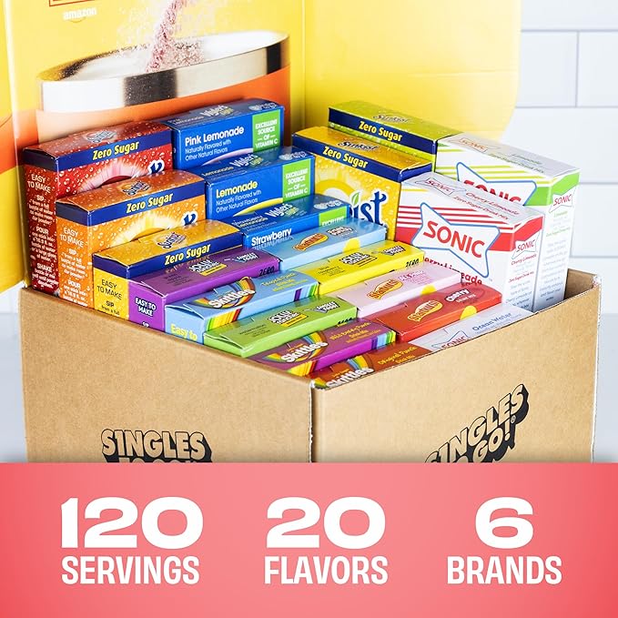 Singles To Go! 120ct Bulk Variety Pack - 20 Different Flavors from Skittles, Sonic, Sunkist