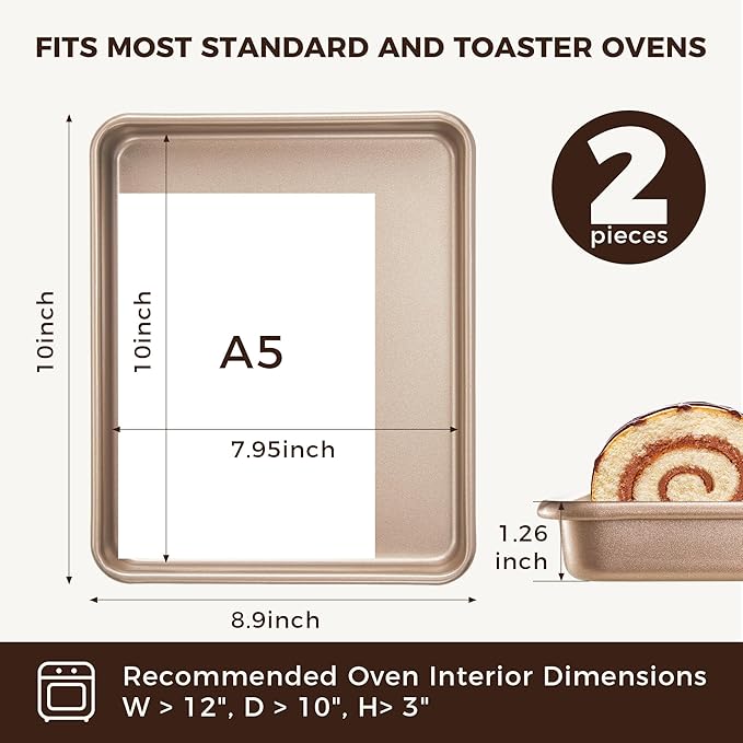 HONGBAKE 2 Pack 11 x 9 Inch Toaster Oven Pans and Trays, Small Baking Sheet Set for Cooking