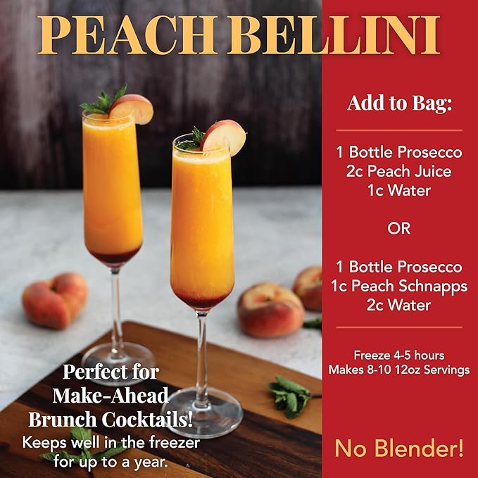 Frozen Cocktail Drink Mix - Each Bag Makes 10 Peach Bellini Slushies - Drink Powder Pouches for