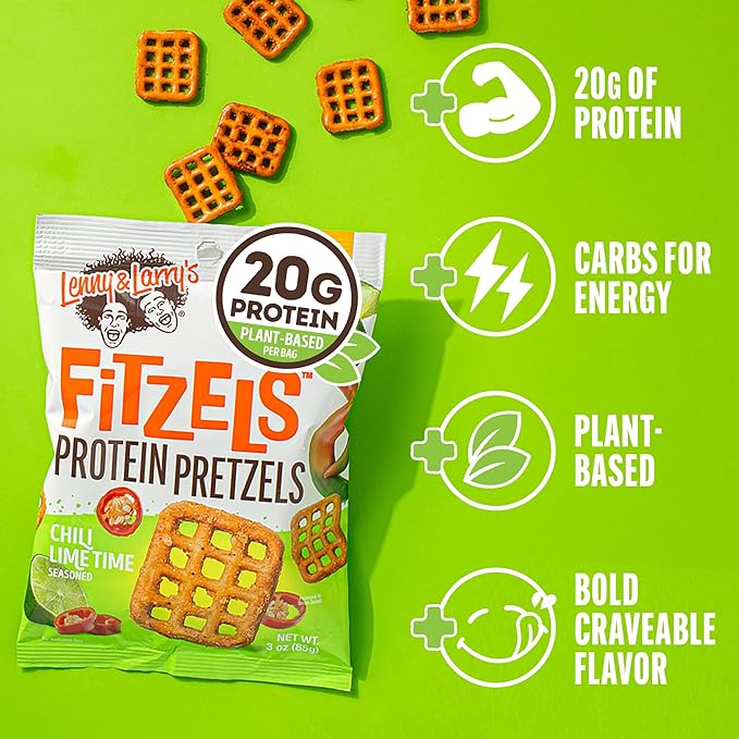 Lenny & Larry's FITZELS Protein Pretzels (Chilli Lime Time) 8 Individual Bags 3 oz Each – High