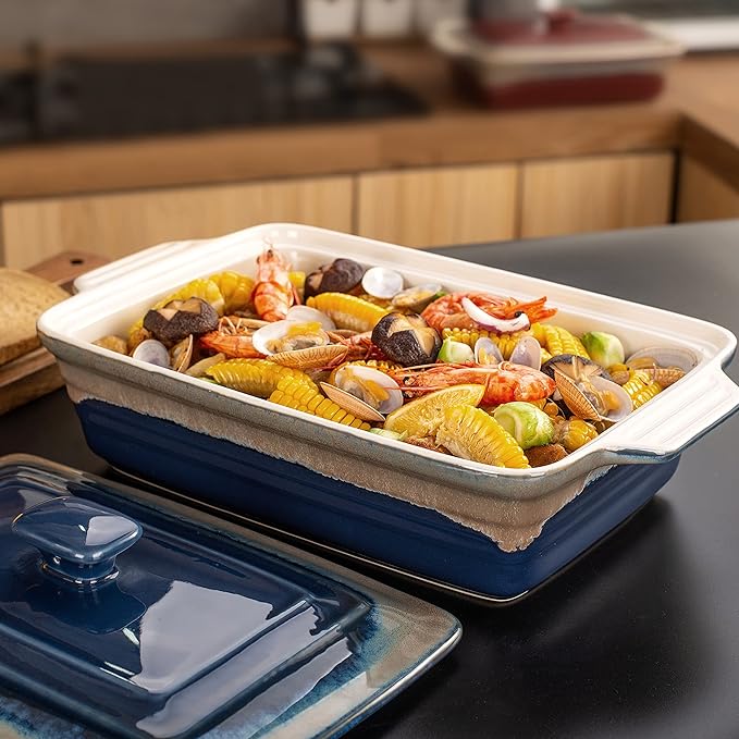 LOVECASA 4.5 Quart Ceramic Casserole Dish with Lid, 9x13 Baking Dish for Oven, Lasagna Pan Deep