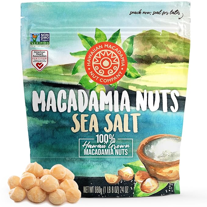 Hawaiian Macadamia Nut Company Dry Roasted Macadamia Nuts with Sea Salt 24 Oz, Source of Fiber