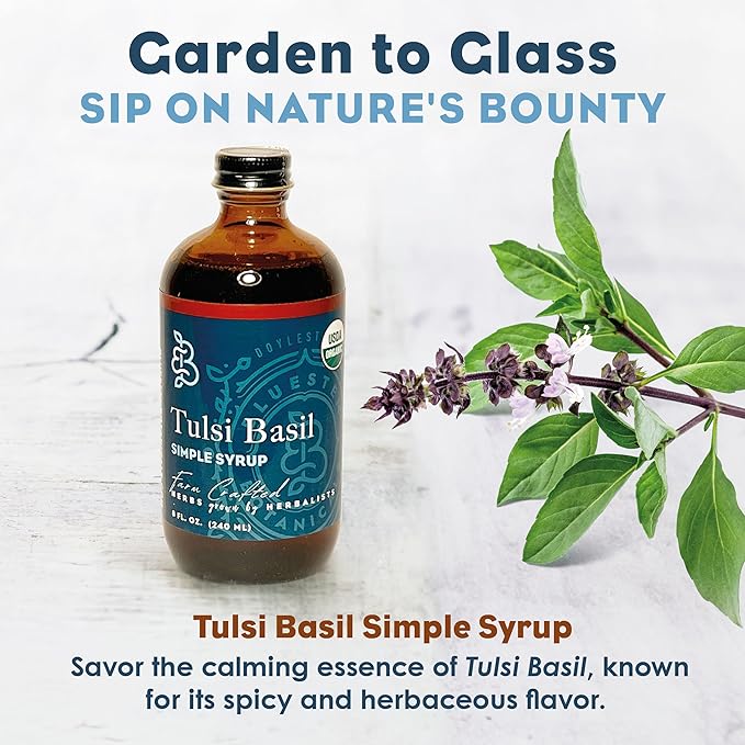 Bluestem Botanicals Organic Tulsi Basil Simple Syrup, 8 oz, Cocktail and Mocktail Mixer for Drinks
