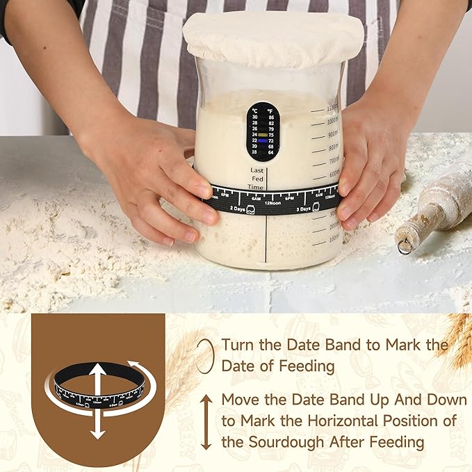 Pro Sourdough Starter Kit- 50oz Large Capacity Sourdough Starter Jar, 17 Flavorful Fermentation
