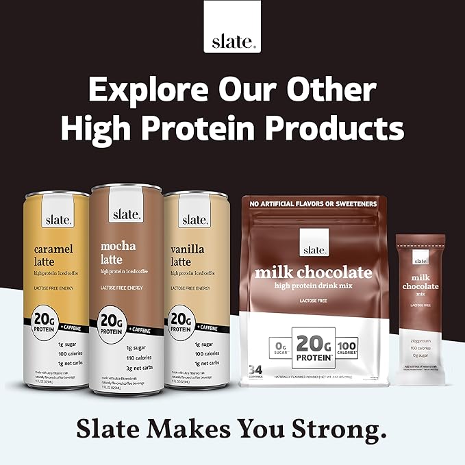 Slate Milk - High Protein Milk Shake - Dark Chocolate - Lactose Free, 20g Protein, 1g Sugar, 100