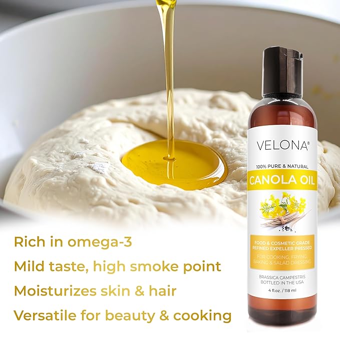 velona Canola Seed Oil 4 fl oz | 100% Pure and Natural Carrier Oil | Refined, Expeller pressed |
