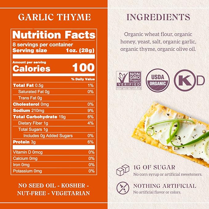 Firehook Garlic Thyme Crackers – Artisan Baked, Craveably Crunchy, Baked with Mediterranean Garlic