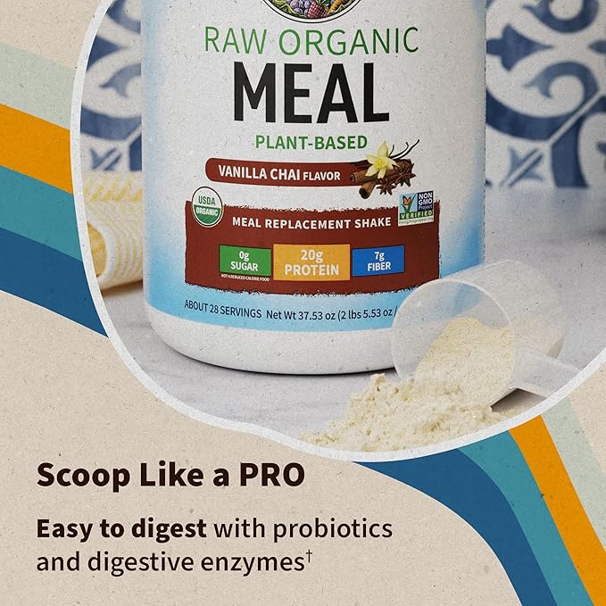 Garden of Life Meal Replacement Shakes, Raw Organic, Vanilla Chai Protein Powder with Plant Based