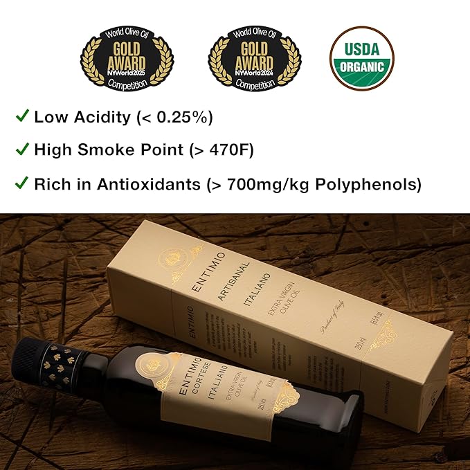 Entimio Cortese +700 mg/kg Polyphenol Rich Organic Extra Virgin Olive Oil, New 2024-2025 Early