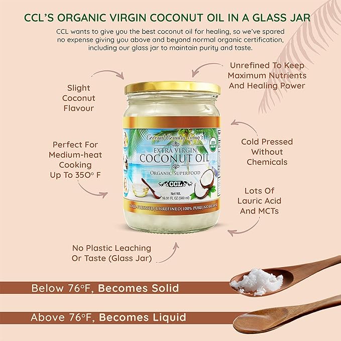 Organic Extra Virgin Coconut Oil - Unrefined Organic Cold Pressed | Ideal For Hair, Skin, Cooking