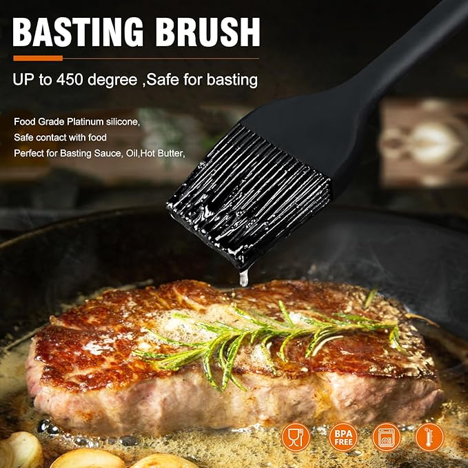 Walfos Silicone Basting Pastry Brush, Heat Resistant Pastry Brush Set, Strong Steel Core and