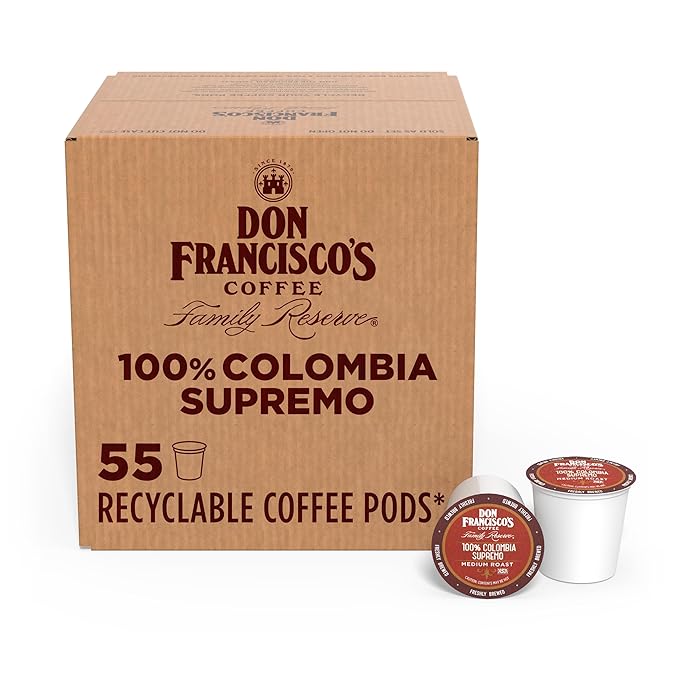 Don Francisco's Colombia Coffee - 55 K-Cup Compatible Single-Serve Pods - 100% Arabica - Recyclable