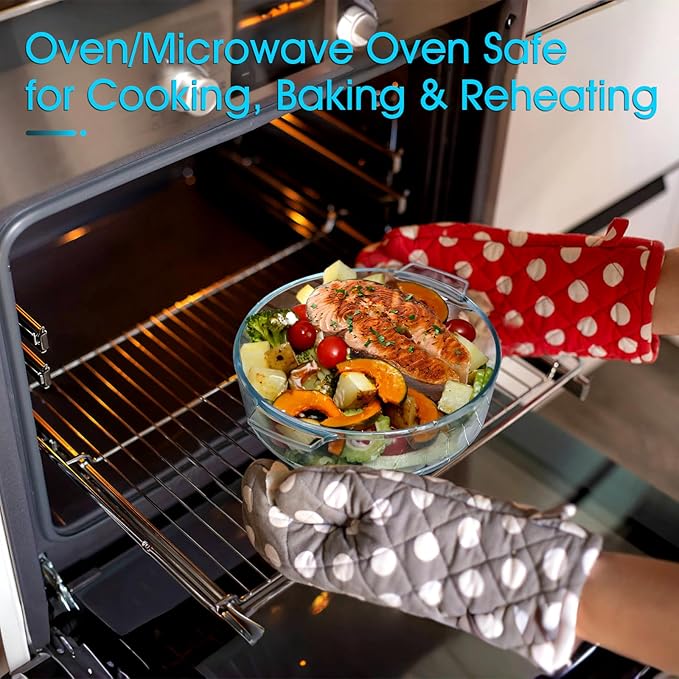 NUTRIUPS Small Glass Casserole Dish with Lid Oven Safe Covered Round Casserole Dish 8" Glass