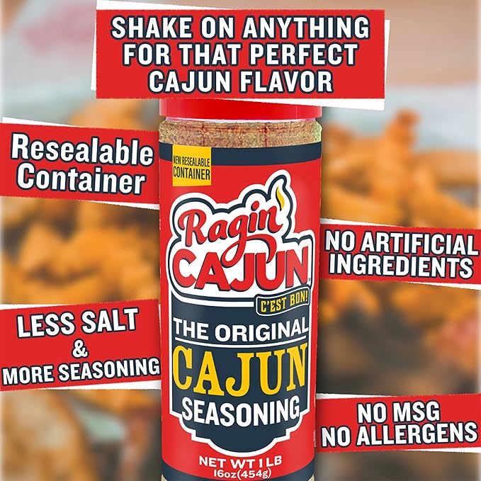 Original Cajun Seasoning - 16 oz Jar, Pack of 4, Low Sodium, No MSG, All Natural - Authentic