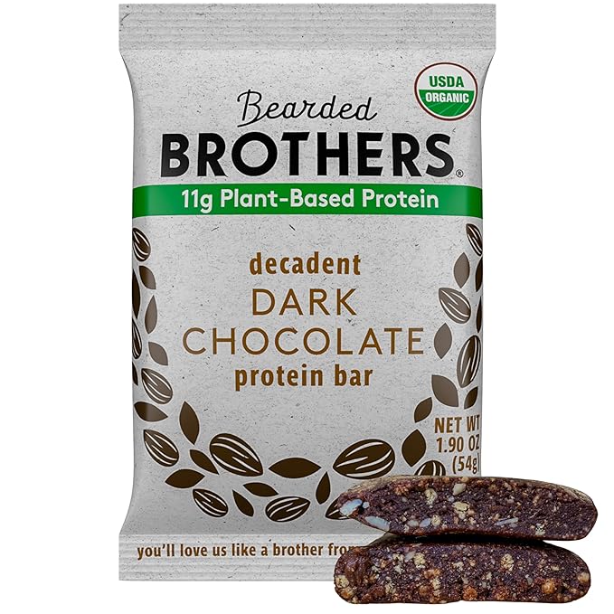 Bearded Brothers Organic Protein Bars, Dark Chocolate (10 Pack) - 11g of Plant Based Protein Gluten