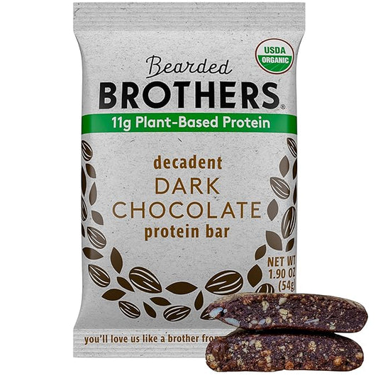 Bearded Brothers Organic Protein Bars, Dark Chocolate (10 Pack) - 11g of Plant Based Protein Gluten