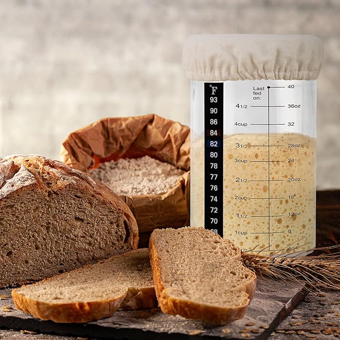 40oz/1200ml Sourdough Starter Kit ??Extra Thermometer Strips and Breathable Covers Included in