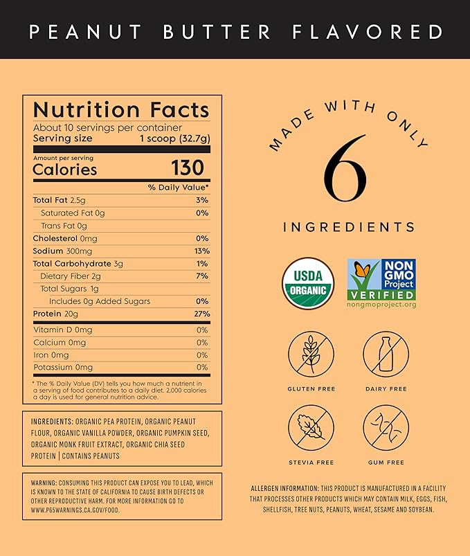 Truvani Vegan Pea Protein Powder | Peanut Butter | 20g Organic Plant Based Protein | 10 Servings |