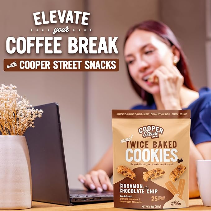 COOPER STREET Twice Baked Cinnamon Chocolate Biscotti Cookies - Crispy Mini Biscotti Cookies Ideal