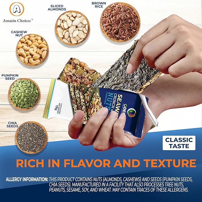 Seaweed Crunch with Nuts Classic Taste??Amazin Choices Vegan Snack Bars with Cashews, Almonds &