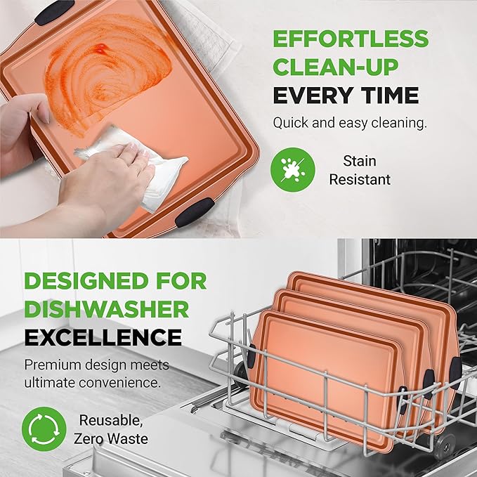 NutriChef 3 Piece Baking Pan Set - PFOA, PFOS, PTFE Free Flexible Nonstick Carbon Steel Bakeware