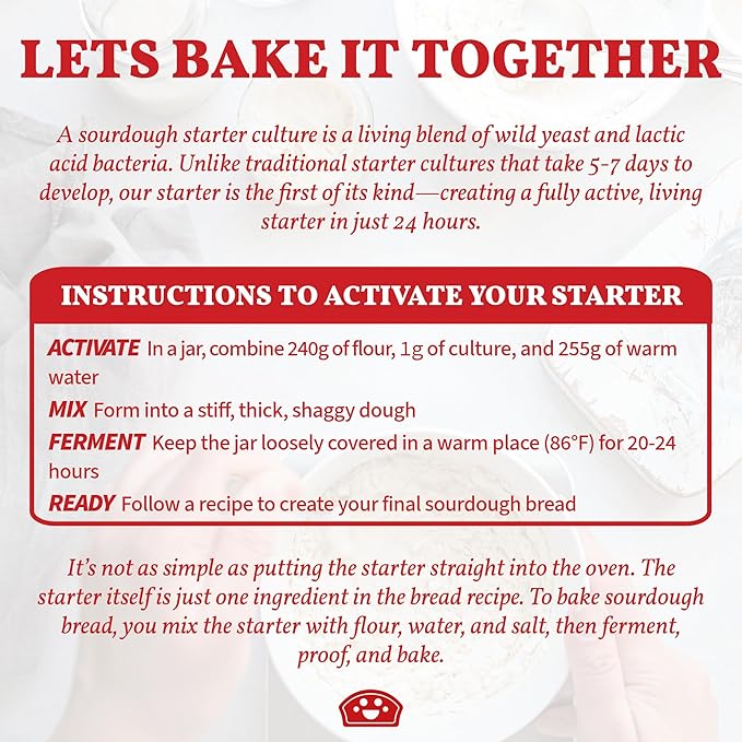 Bakers Club Rapid 24-Hour Sourdough Starter Culture - Makes 5 Batches - Mix, Ferment & Bake Next