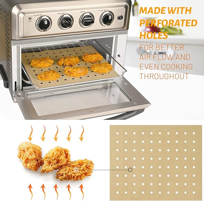 WMKGG 100 PCS Unbleached Air Fryer Parchment Paper, 11 x 9 inch Perforated Rectangular Air Fryer