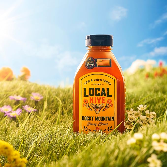 Local Hive Rocky Mountain Raw Unfiltered Honey – 16 oz, 100% Pure US Honey, Sourced from American