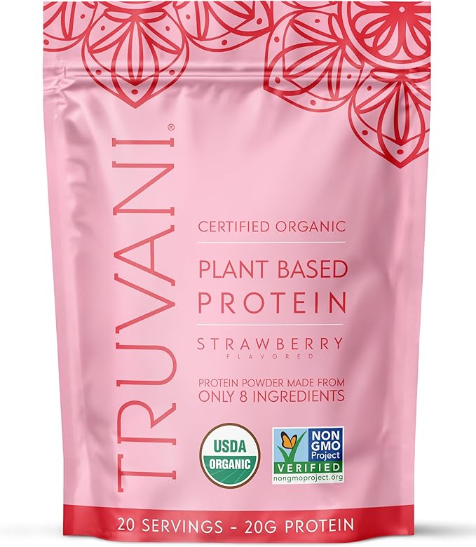 Truvani Vegan Pea Protein Powder | Strawberry | 20g Organic Plant Based Protein | 20 Servings |
