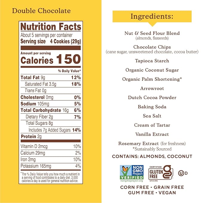 Simple Mills Almond Flour Crunchy Cookies, Double Chocolate Chip - Gluten Free, Vegan, Healthy