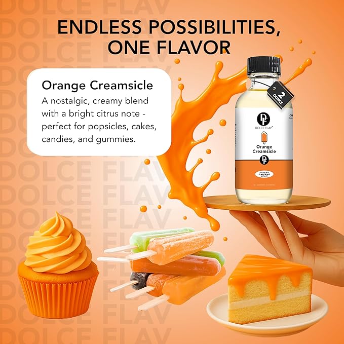 Dolce Flav Orange Creamsicle Extract - 8 Ounce Oil-Soluble Multipurpose Flavoring Ideal for Candy