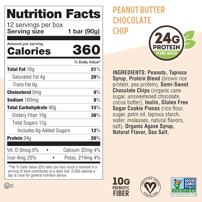 Lenny & Larry's Cookie-fied BIG BAR ??Peanut Butter Chocolate Chip Vegan Protein Bars 12x90g