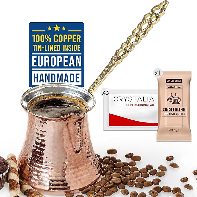 Volarium Turkish Coffee Pot, Greek Arabic Coffee Maker, Hammered Copper Coffee Cezve, Stove Top