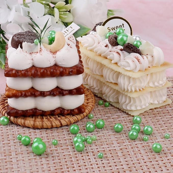 Green Sprinkles for Cake Decorating, 6 Sizes Mix Edible Pearl Sugar for Cupcake Cookie Ice Cream